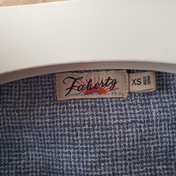 Faherty Hana Shirt Dress Size XS Blue Basket Weave 100% Linen Short Sleeve - Picture 7 of 13